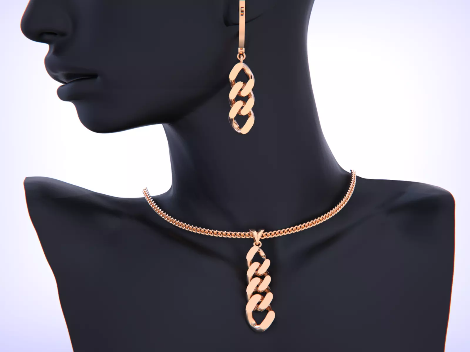 Cuban Link Chain Pendant - Earrings 3D print model_0