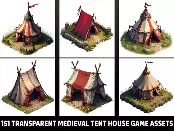 151 Transparent Medieval Tent House Game Assets