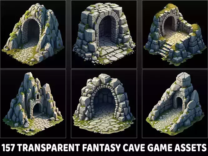 157 Transparent Fantasy Cave Game Assets