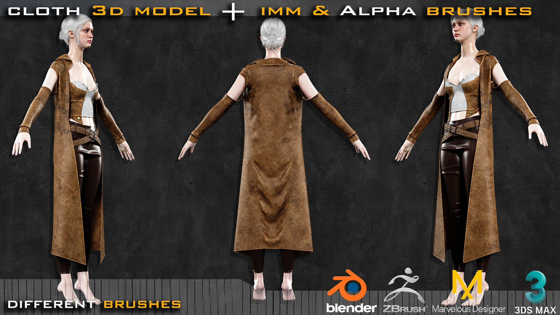 Fantasy Cloth 3D Model 2 and Free Zbrush and Blender Brushes 3D model_3