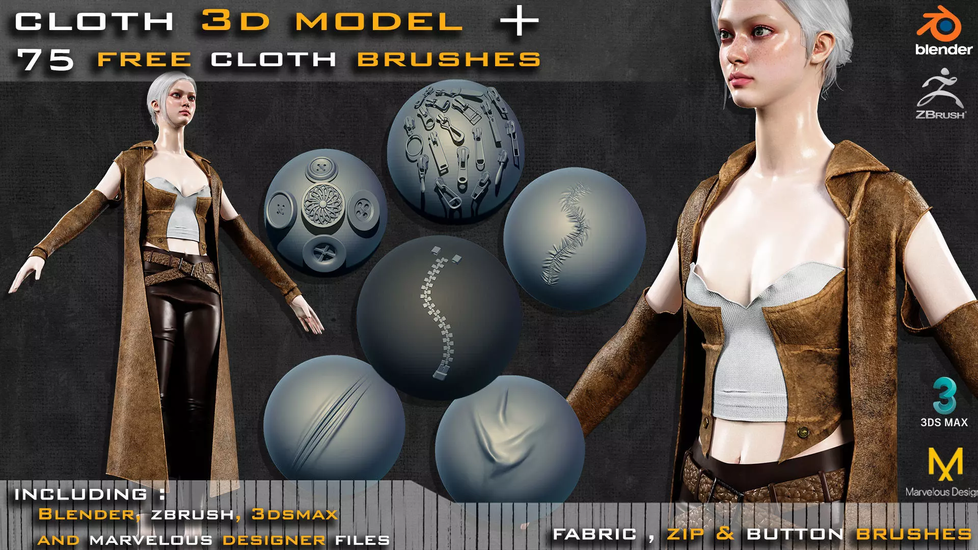 Fantasy Cloth 3D Model 2 and Free Zbrush and Blender Brushes 3D model_0