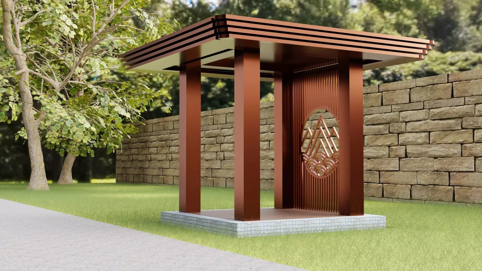 Metal pavilion 3D model_0
