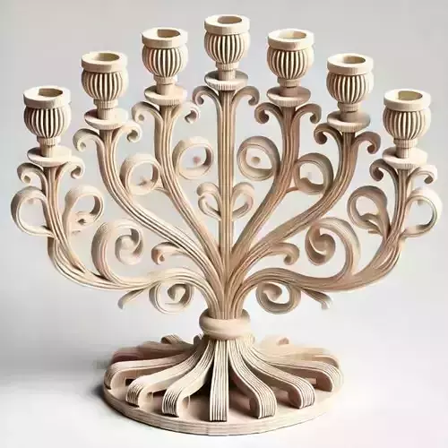 Seven-Branch Wooden Candleholder   Ornate Carved Centerpiece 3D print model