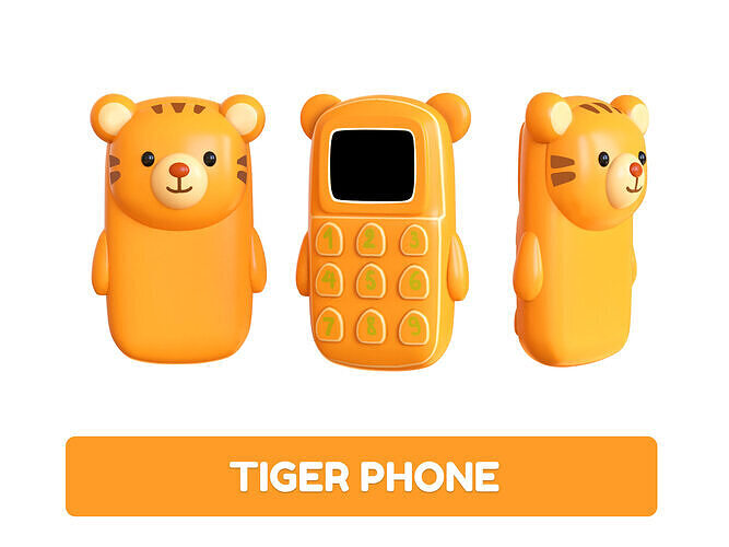 Cute Tiger Phone Toy 3D Model - Stylized Cartoon Mobile Phone  Low-poly 3D model