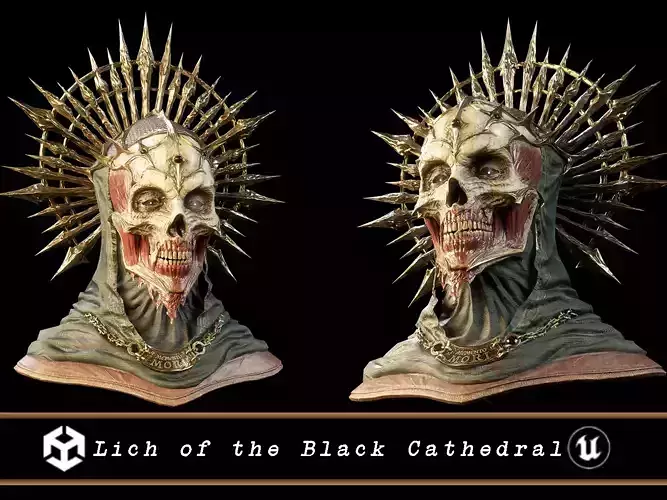 Lich of the Black Cathedral - Lich Skull Bust  Low-poly 3D model