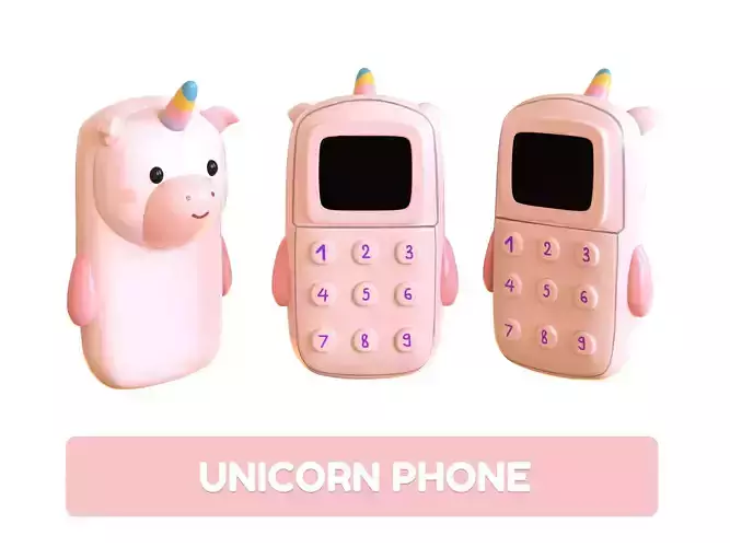Cute Unicorn Phone Toy 3D Model - Stylized Cartoon Mobile Phone 