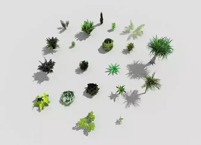low poly plants collection group of in circle