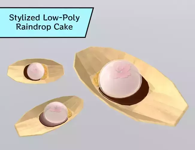 Stylized Low-Poly Raindrop Cake Mizu Shingen Mochi