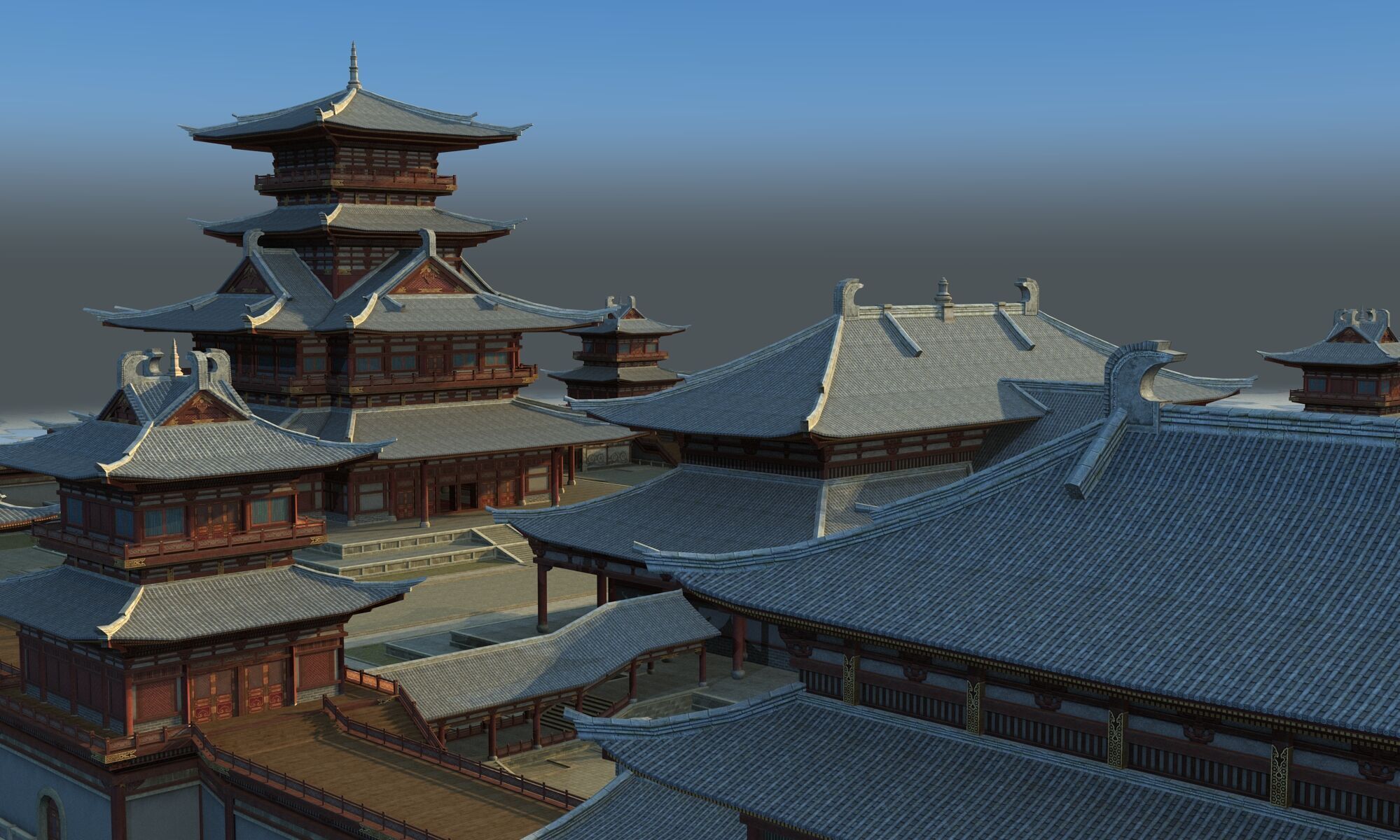 Ancient Chinese architecture Low-poly 3D model_3