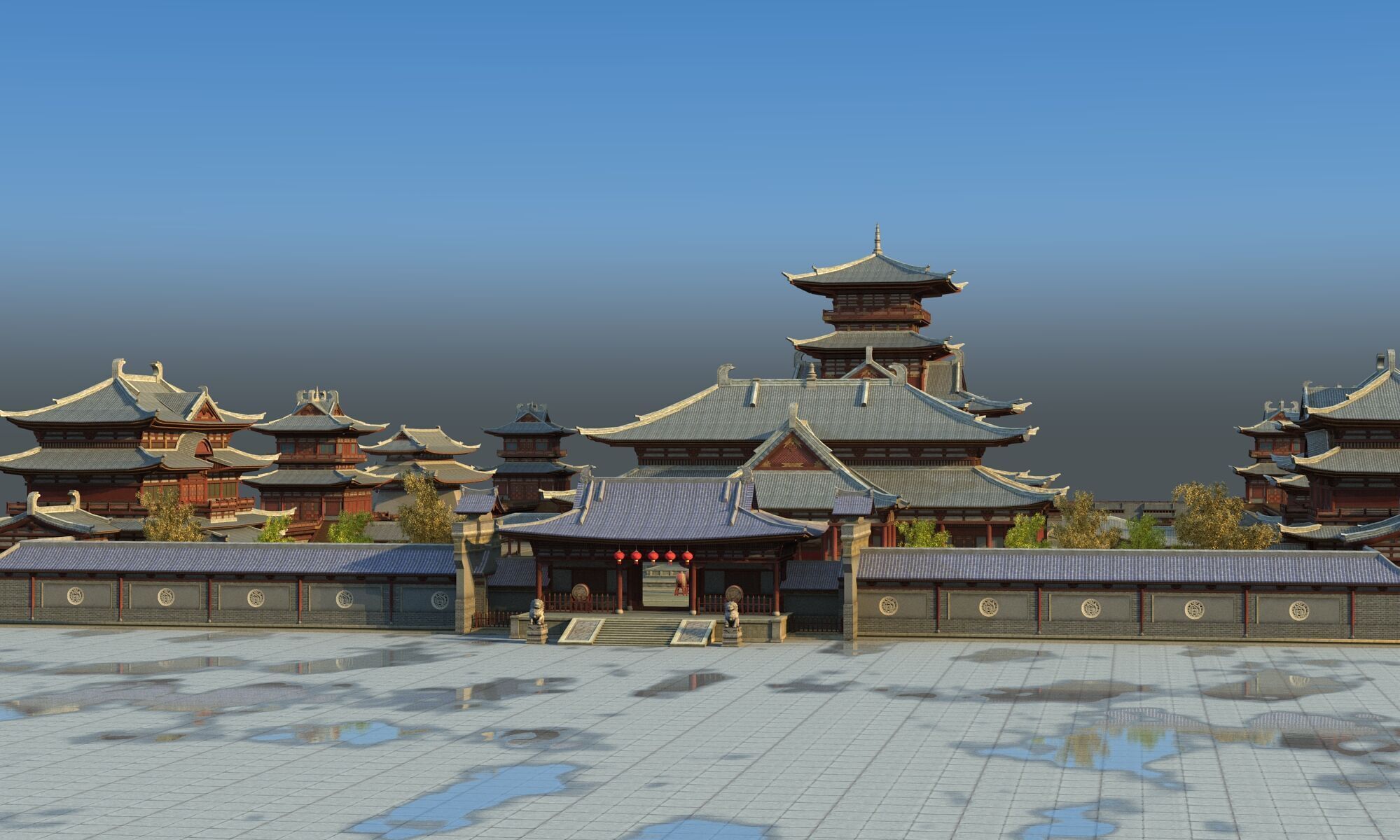Ancient Chinese architecture Low-poly 3D model_1