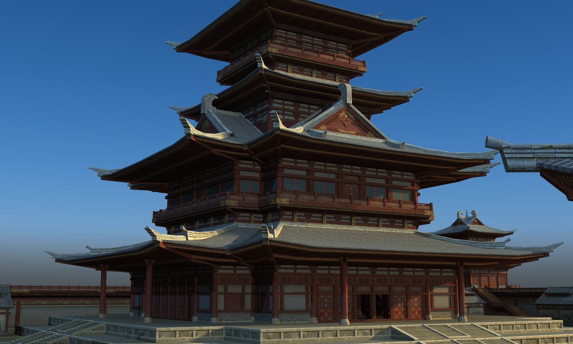 Ancient Chinese architecture Low-poly 3D model_4