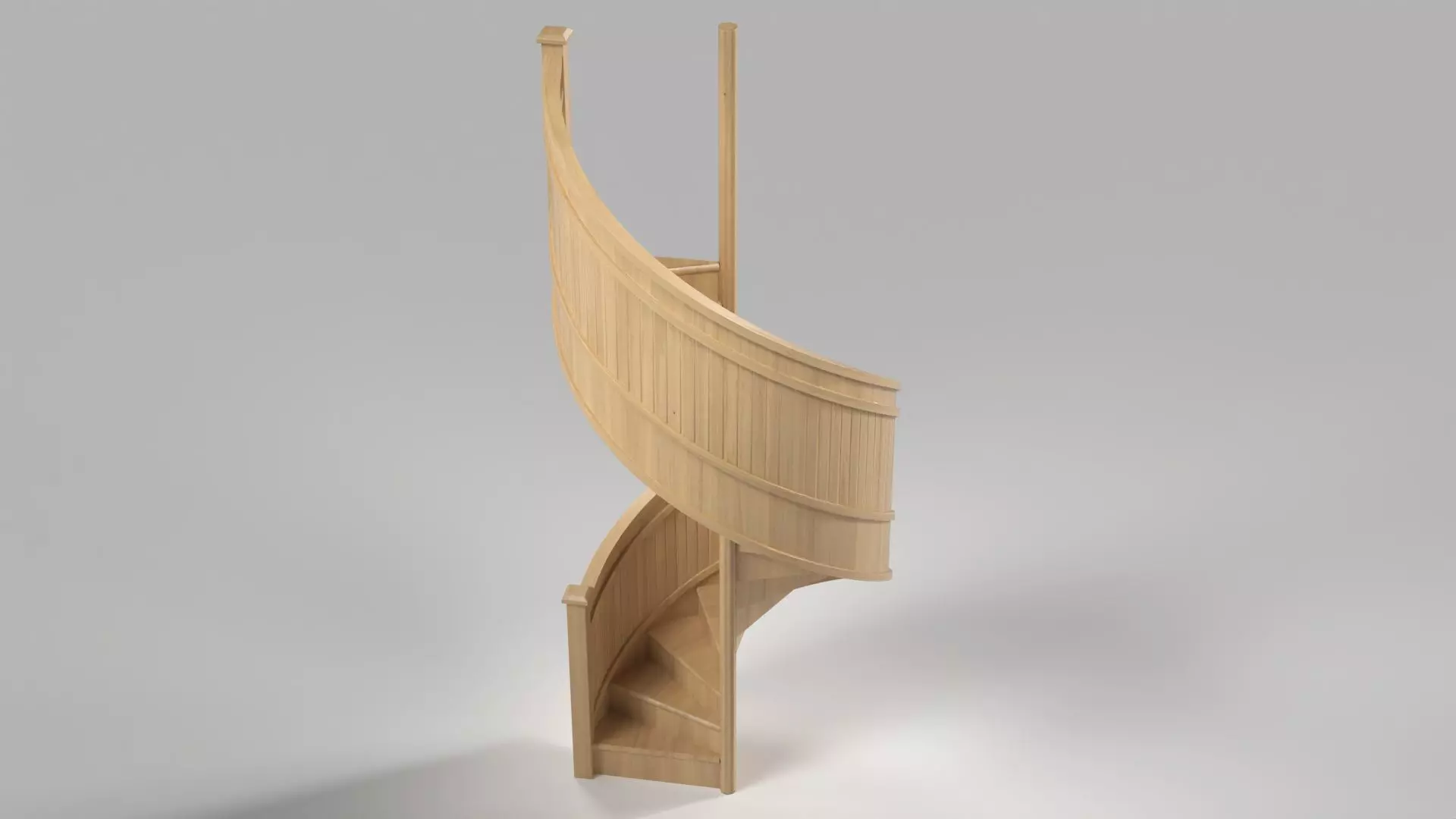 Light Oak Wooden Spiral Staircase Low-poly 3D model_0