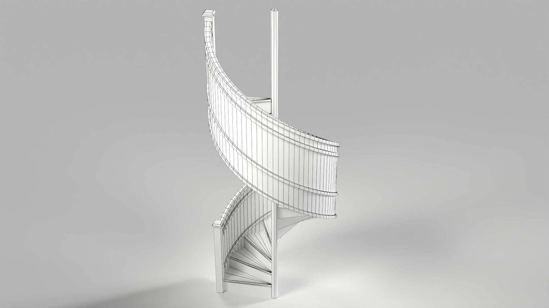 Light Oak Wooden Spiral Staircase Low-poly 3D model_2