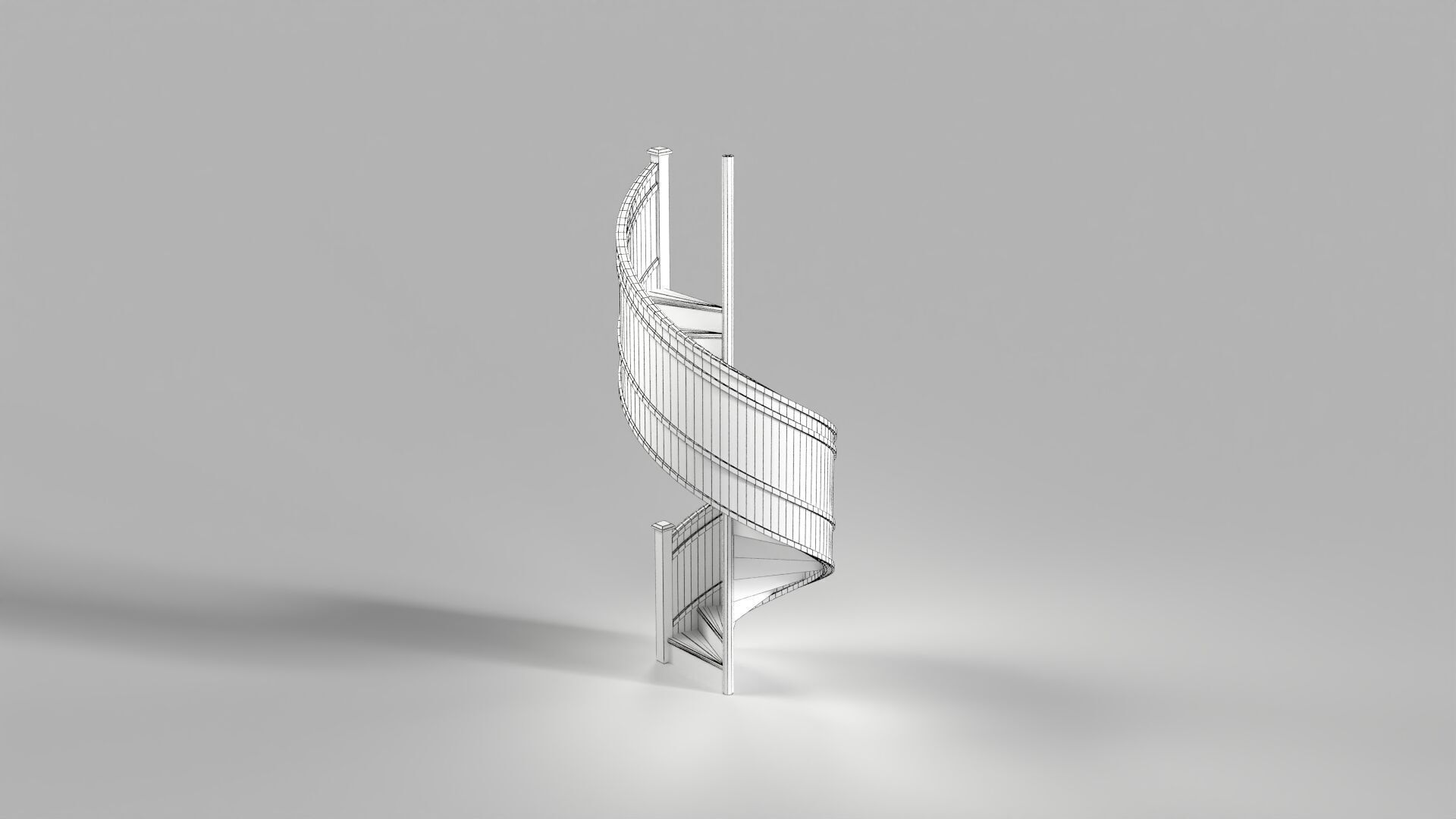 Light Oak Wooden Spiral Staircase Low-poly 3D model_8