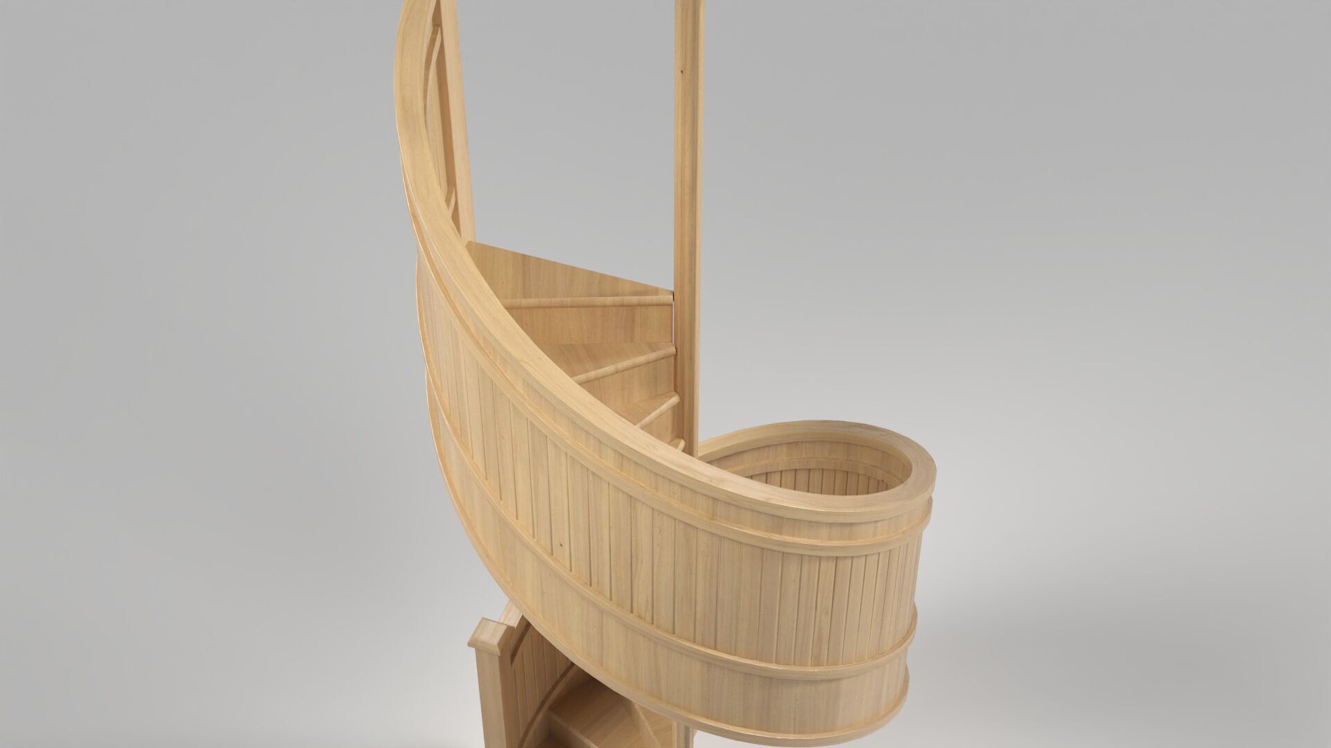 Light Oak Wooden Spiral Staircase Low-poly 3D model_6