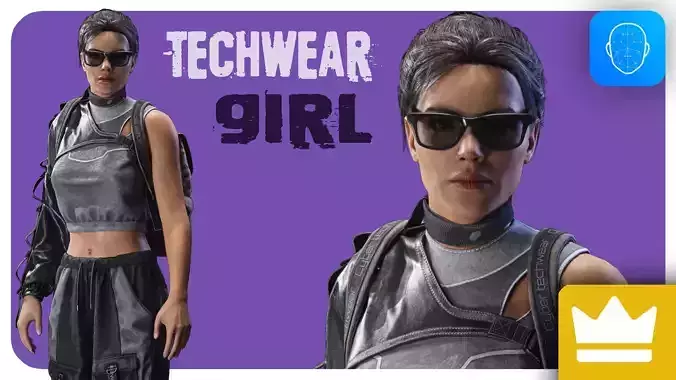 Techwear Girl Character Low-poly 3D model