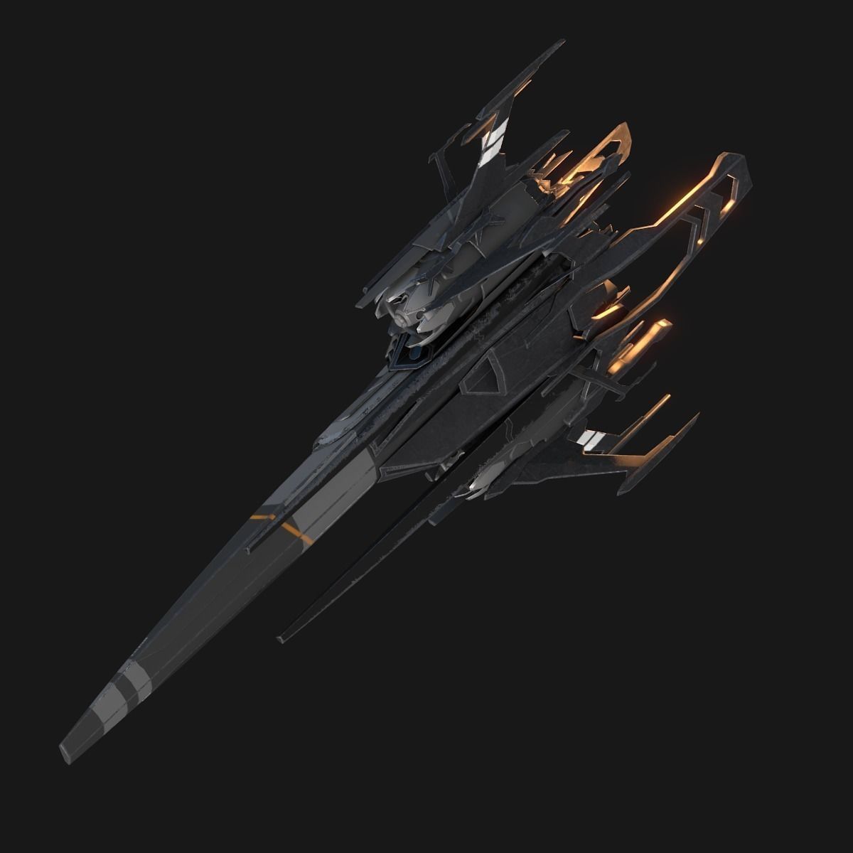 Sleek Starship 3D model_3