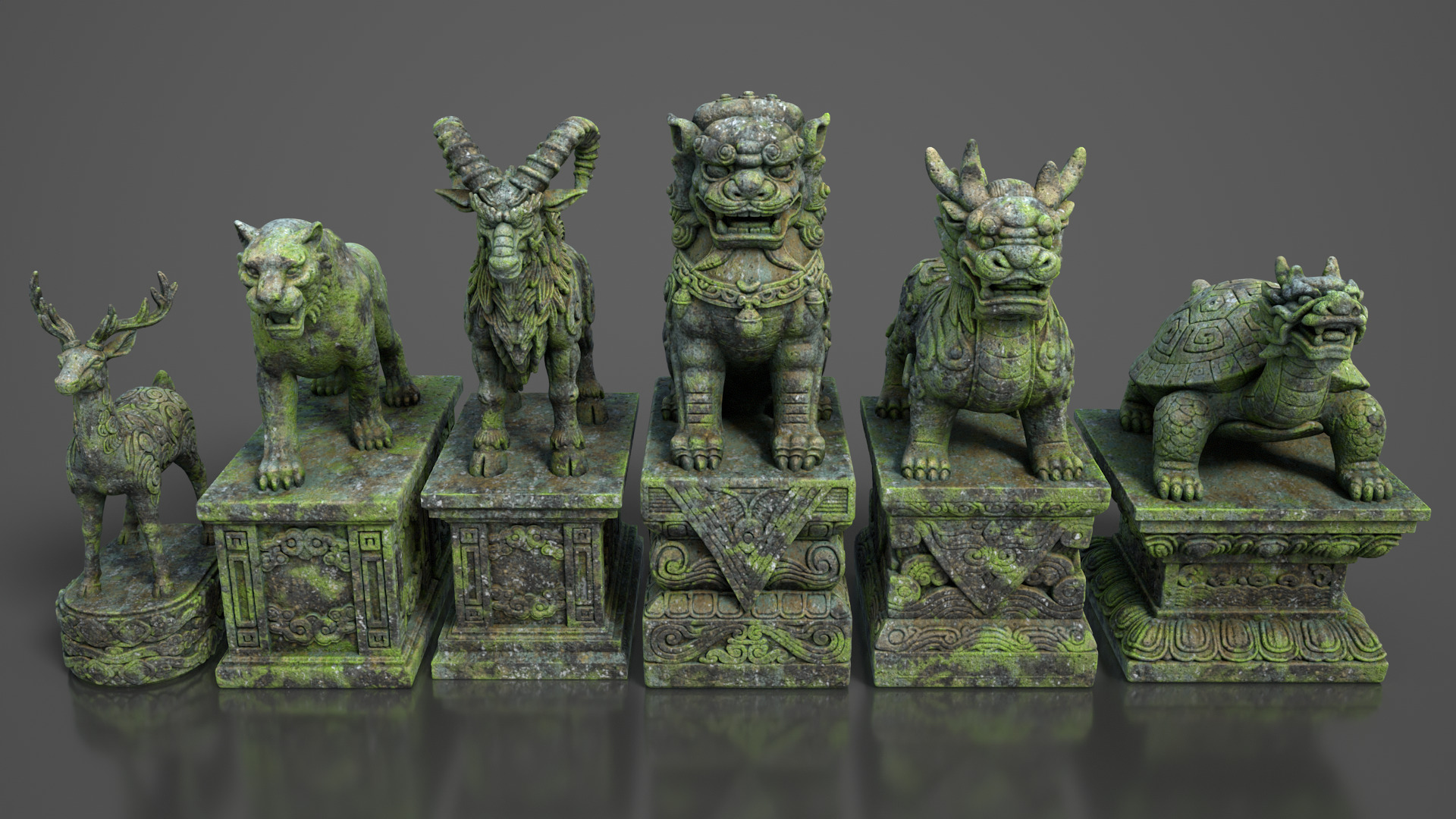 Ancient Asia Stone Statue Pack A - 250602 Low-poly 3D model_1