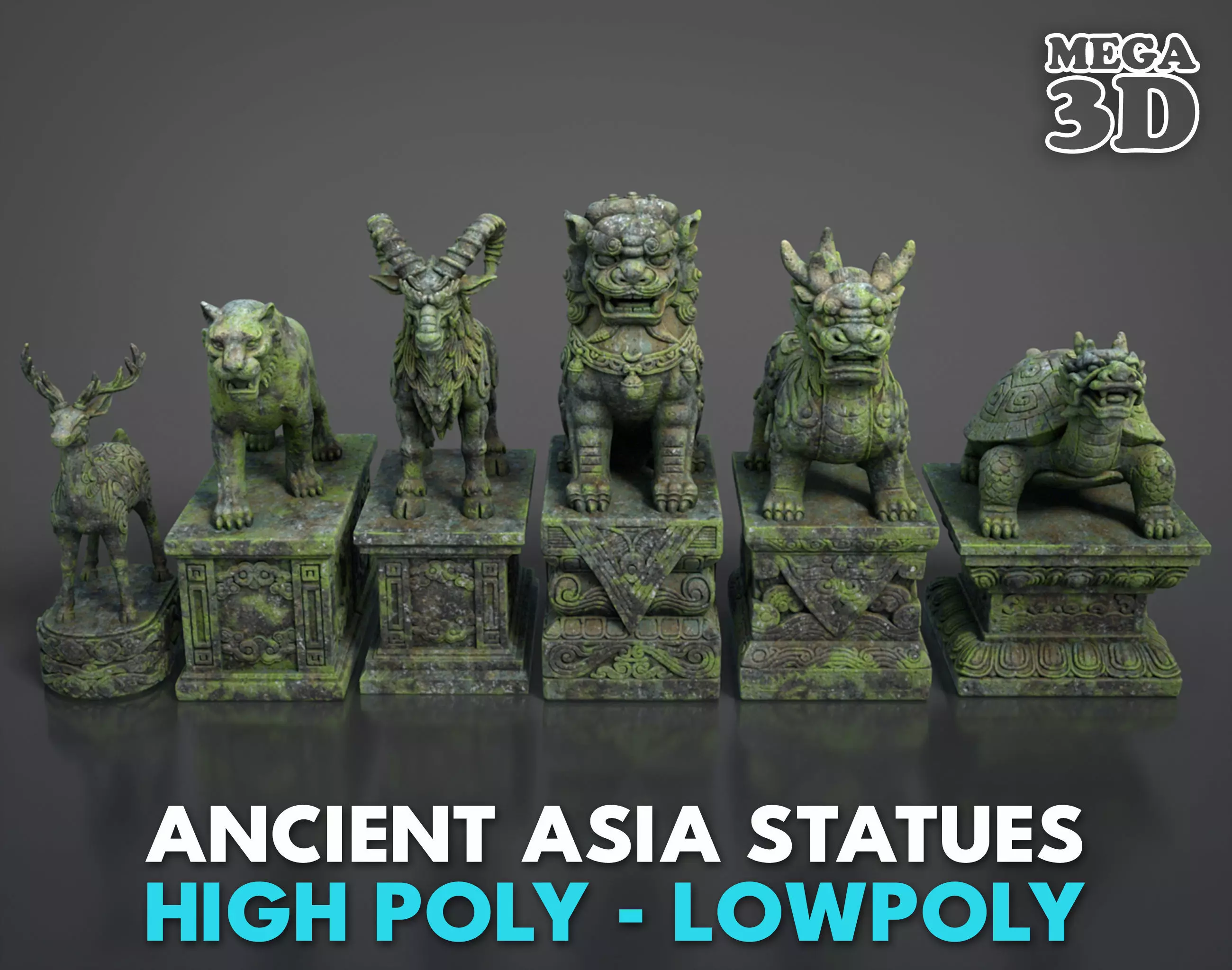 Ancient Asia Stone Statue Pack A - 250602 Low-poly 3D model_0