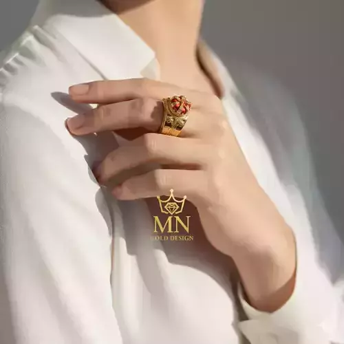 Royal Sovereign Gold Ring with Crown Exquisite Luxury Design