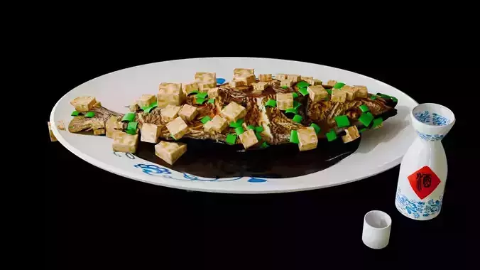 Asian food  fried fish with tofu