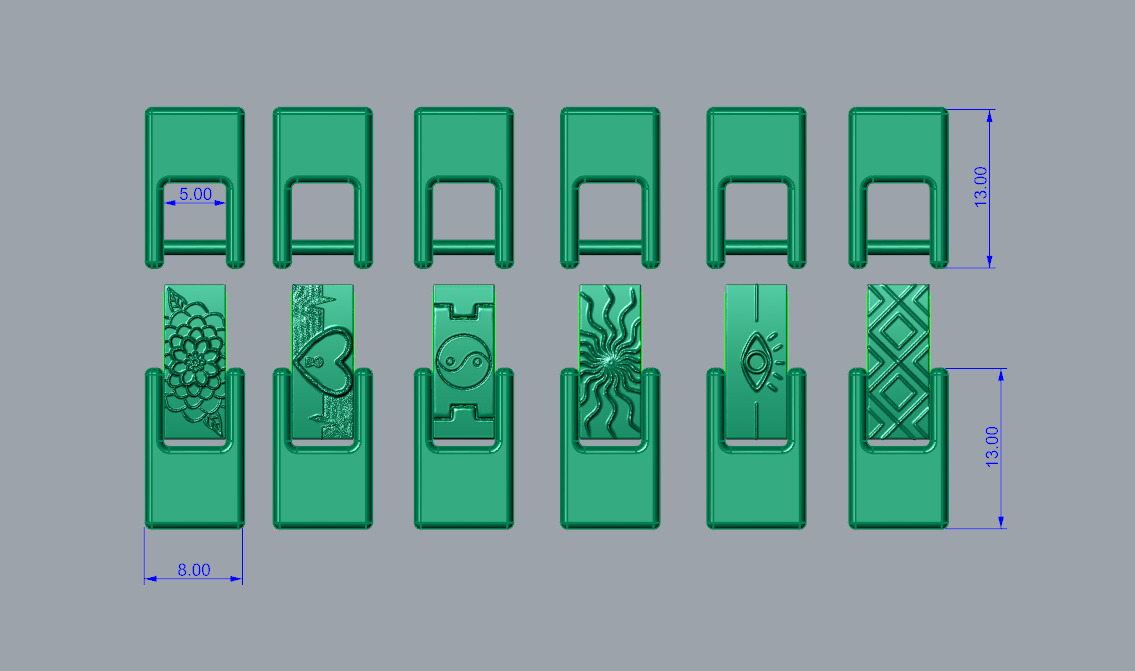  FoldOver BraceletClaspSet 6UniqueDesigns GeometricEyeSunYinYang 3D print model_2