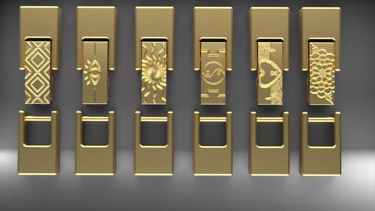  FoldOver BraceletClaspSet 6UniqueDesigns GeometricEyeSunYinYang 3D print model_0