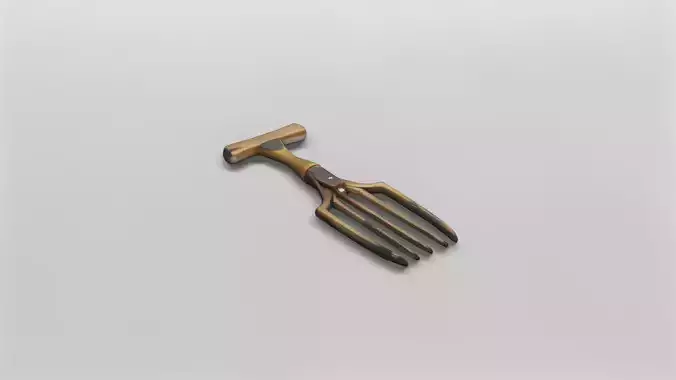 Wooden Hand Cultivator Garden Tool 3D Model 3D model