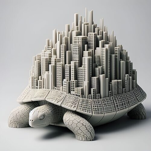 Giant Tortoise Cityscape  See the Unpainted Look Before Printing 3D print model