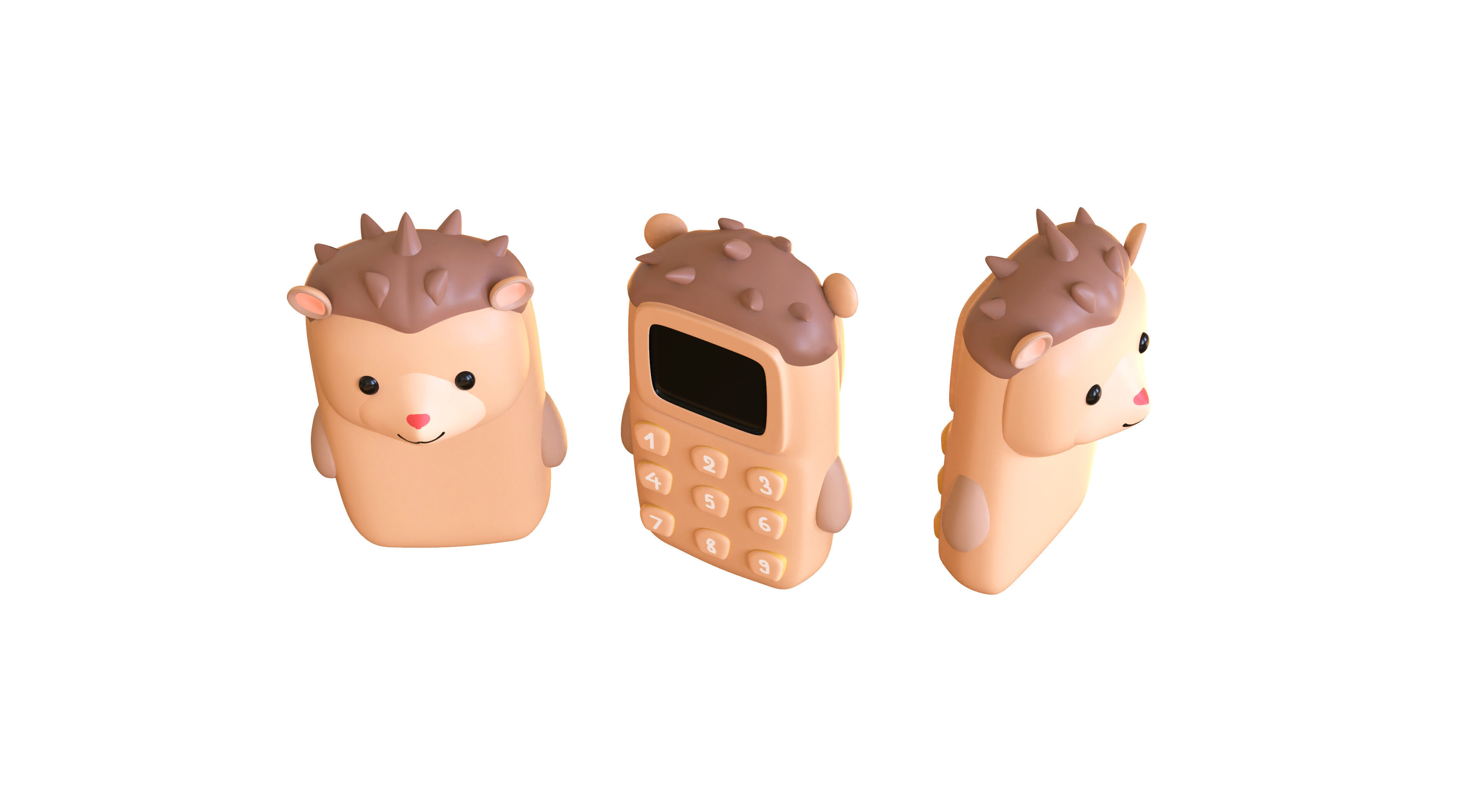 Cute Hedgehong Phone Toy 3D Model - Stylized Cartoon Mobile Low-poly 3D model_3