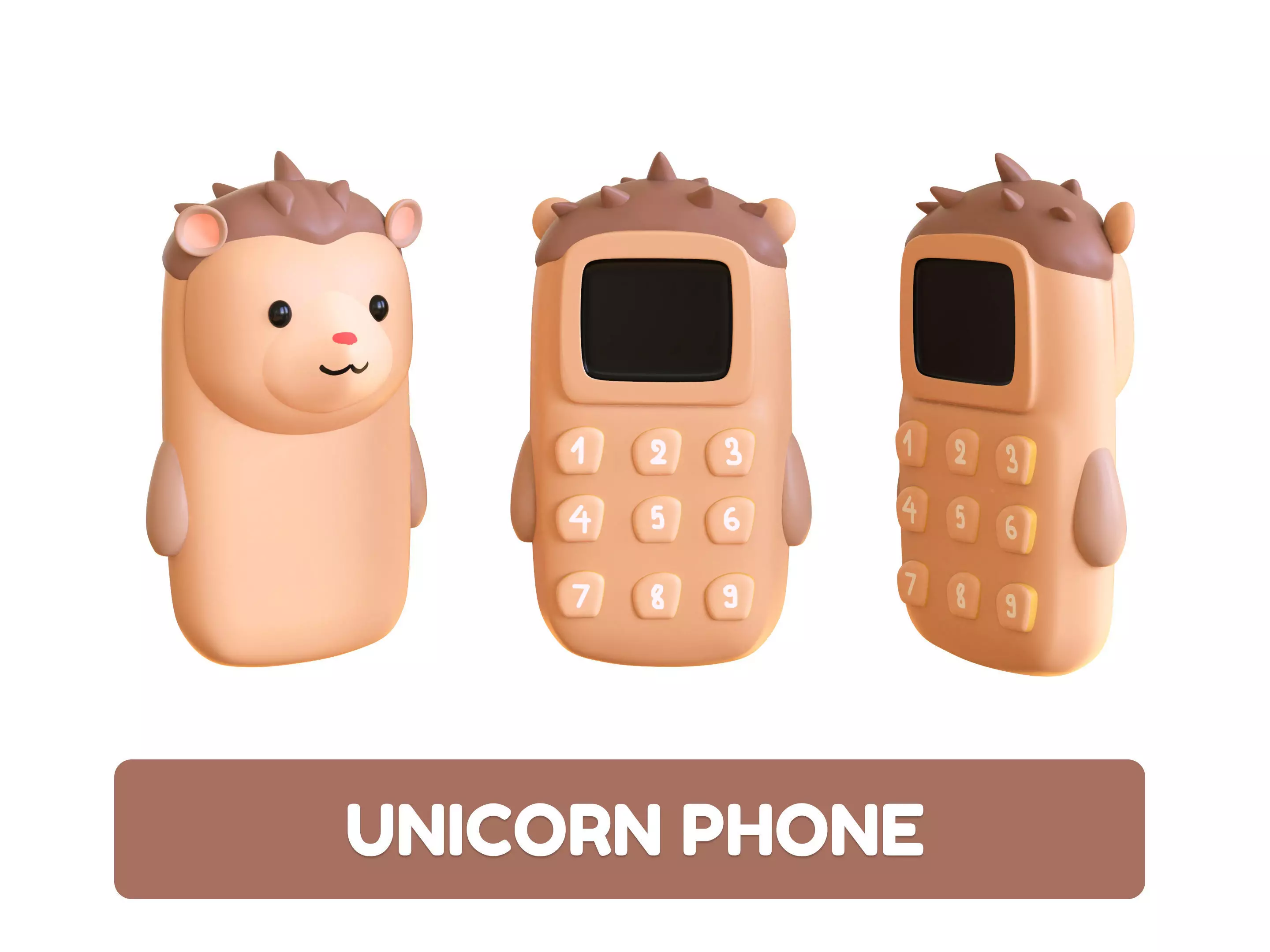 Cute Hedgehong Phone Toy 3D Model - Stylized Cartoon Mobile Low-poly 3D model_0
