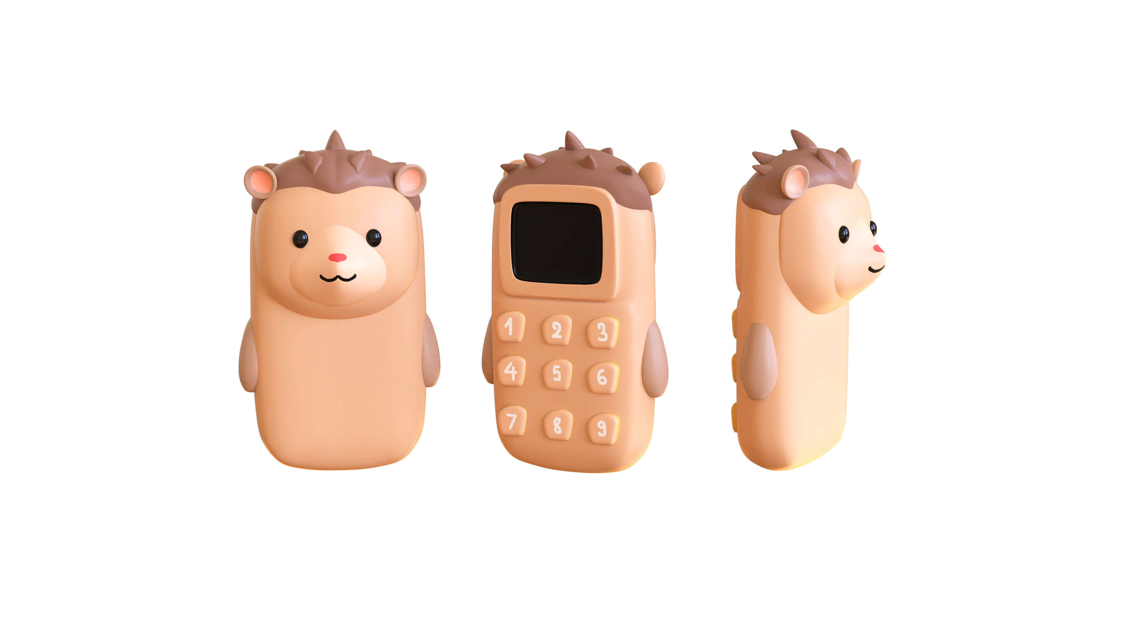 Cute Hedgehong Phone Toy 3D Model - Stylized Cartoon Mobile Low-poly 3D model_2