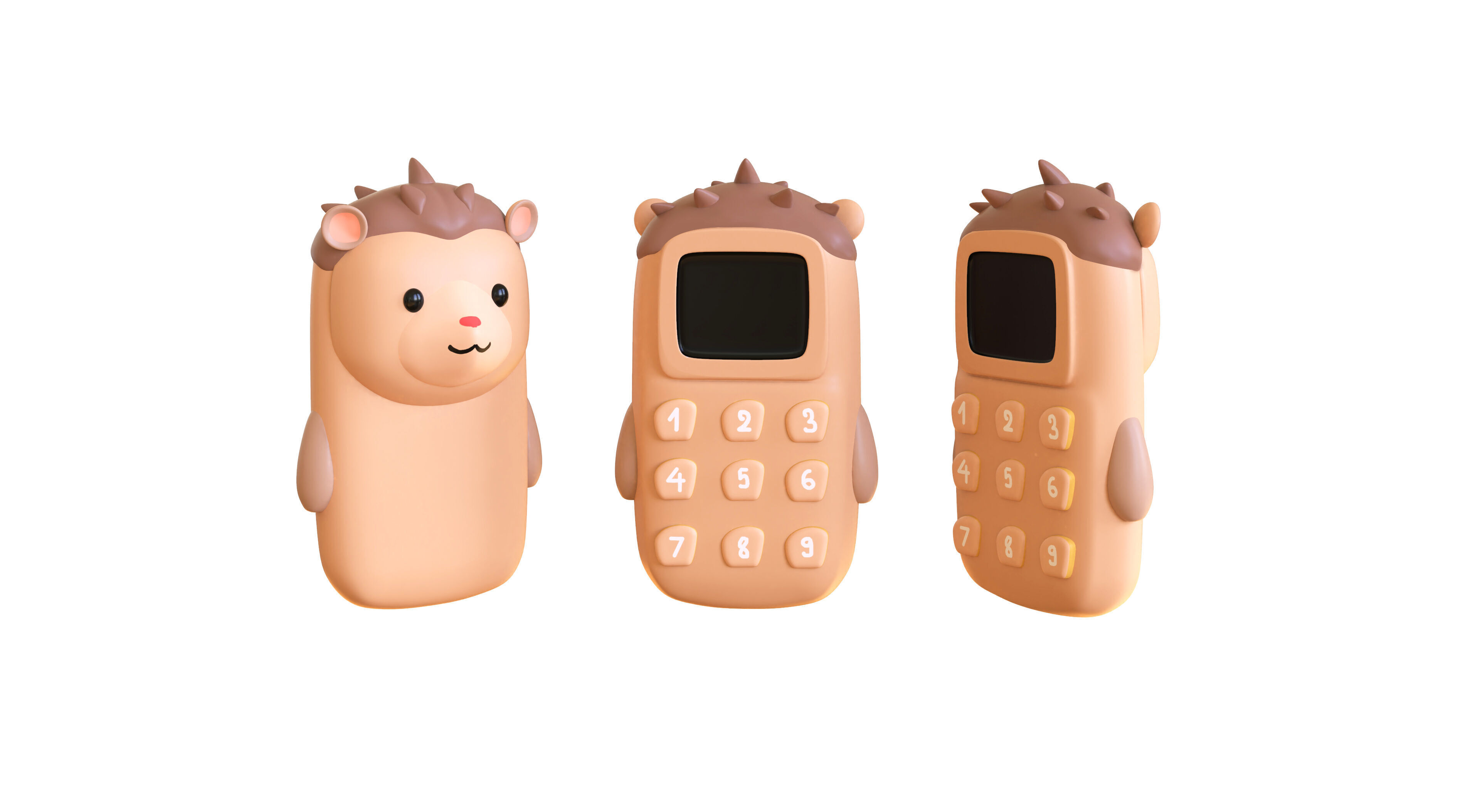 Cute Hedgehong Phone Toy 3D Model - Stylized Cartoon Mobile Low-poly 3D model_1