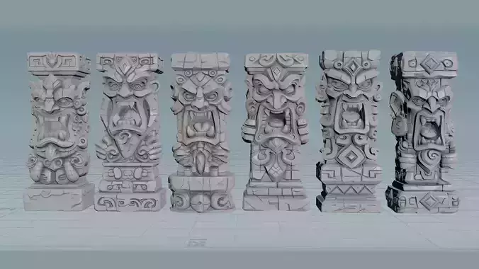 Stylized Tiki Totem Collection - 6 Unique 3D Printable Statues