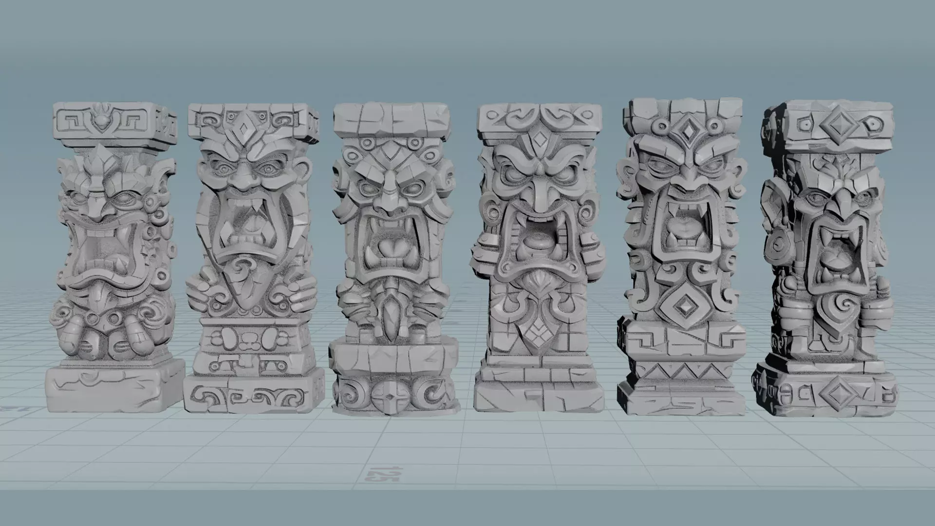 Stylized Tiki Totem Collection - 6 Unique 3D Printable Statues 3D print model