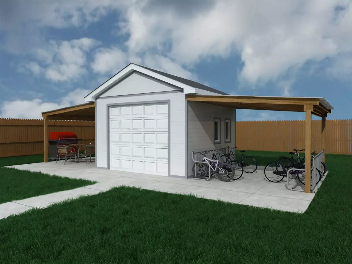 Garage-002 garage with bike rack 3D model_0