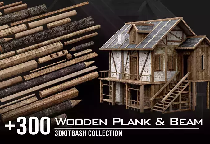 Wooden Plank and Beam Vol 04 Medieval 3D Asset Pack