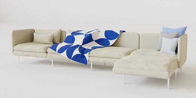 Modern modular sofa with decorative throw and cushions 3D model