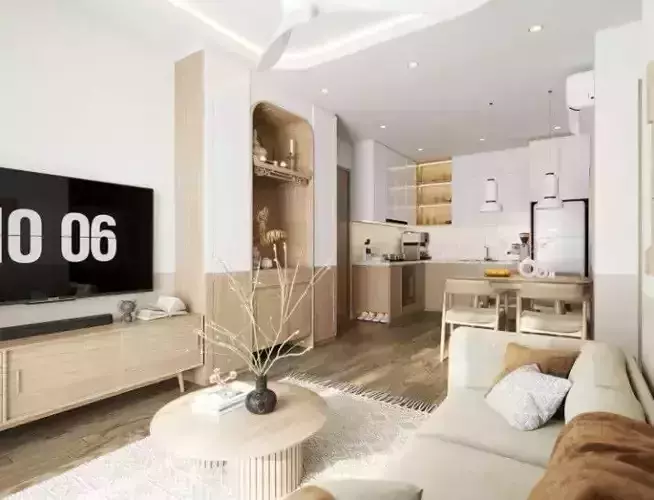 Living Room And  Kitchen Interior Model 