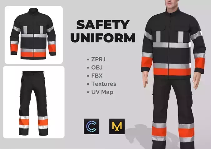 Safety Uniform Suit - Jacket and Pants 3D model