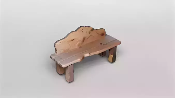 Rustic Natural Wood Bench 3D Model
