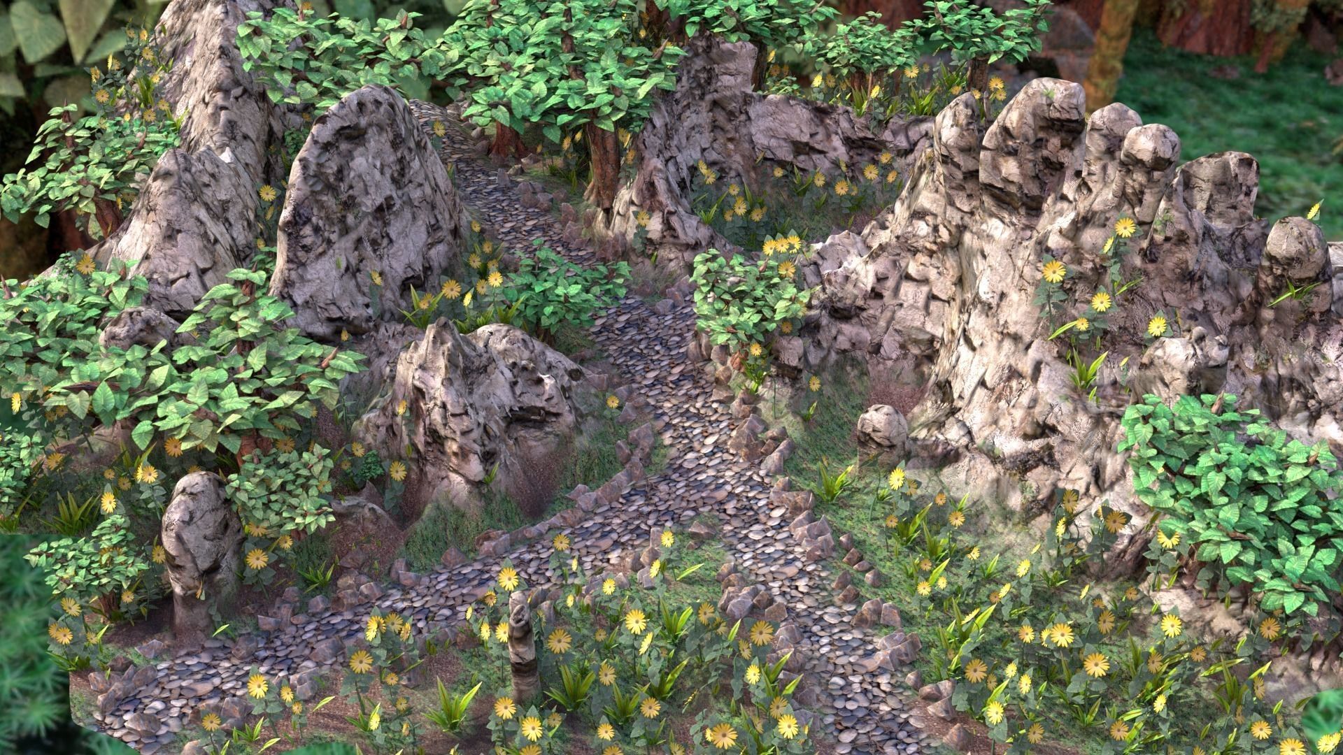 Garden Pack scene models with textures Low-poly 3D model_0