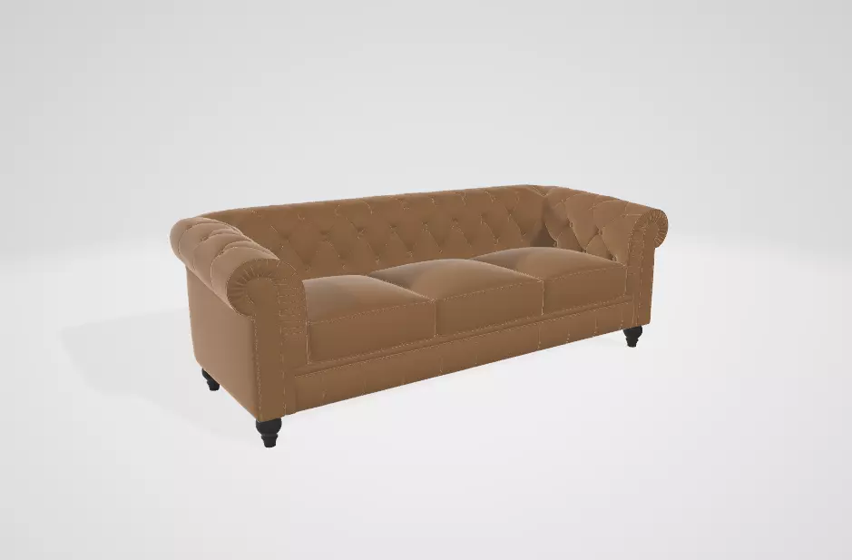 Century Chesterfield Sofa - Light Brown Leather 3D model
