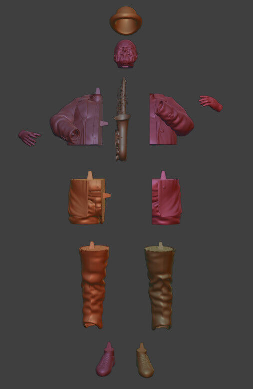 Realistic Heavyset Saxophone Player in Suit and Hat 3D print model_2