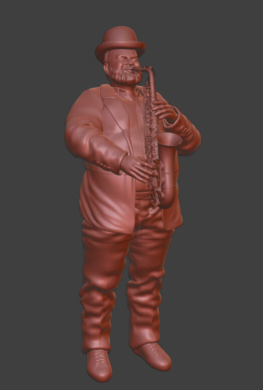 Realistic Heavyset Saxophone Player in Suit and Hat 3D print model_14