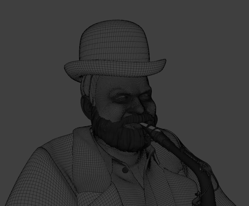 Realistic Heavyset Saxophone Player in Suit and Hat 3D print model_13
