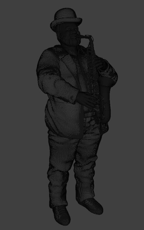 Realistic Heavyset Saxophone Player in Suit and Hat 3D print model_12