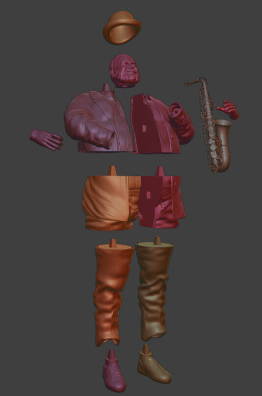 Realistic Heavyset Saxophone Player in Suit and Hat 3D print model_3