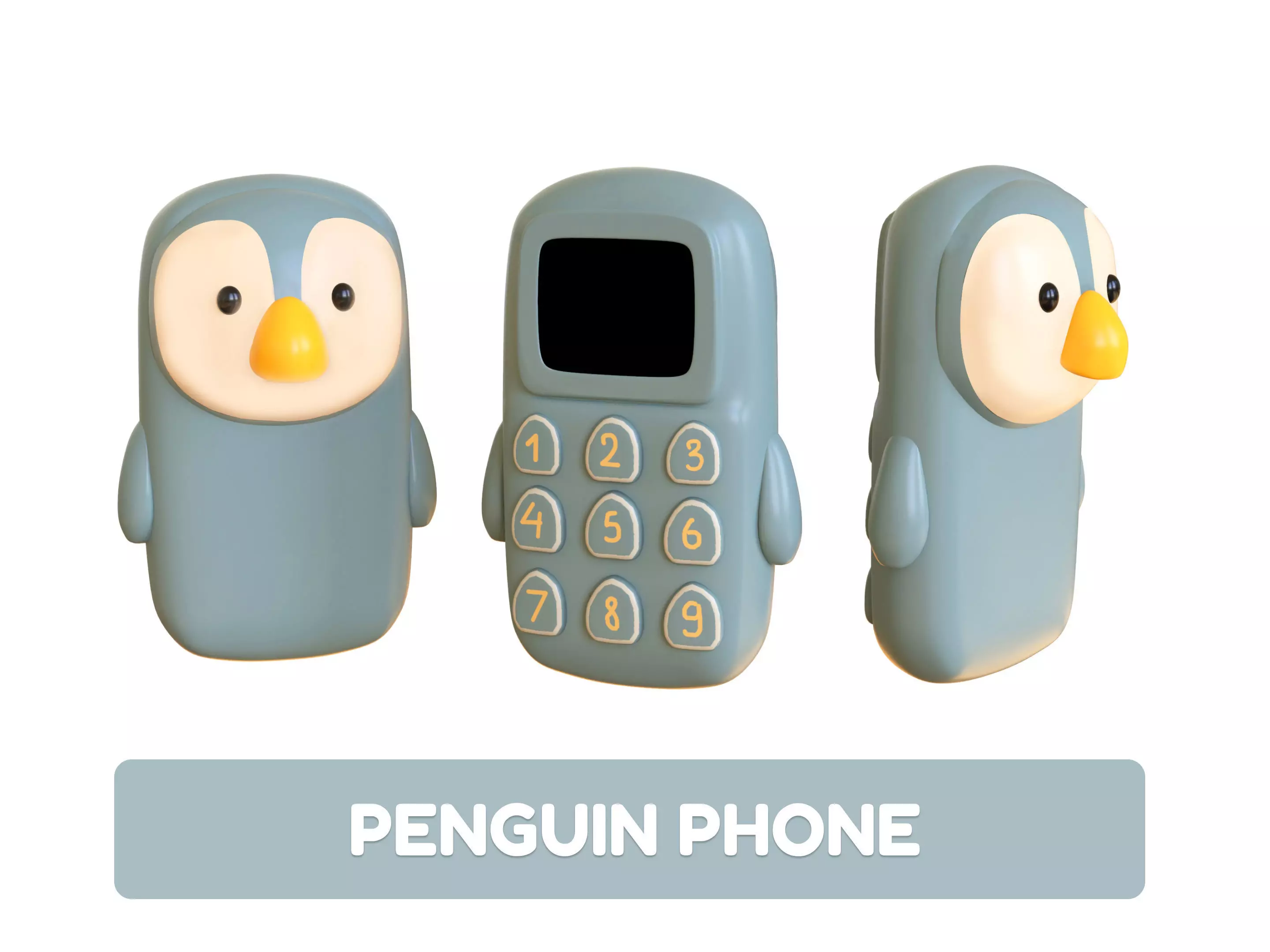 Cute Penguin Phone Toy 3D Model - Stylized Cartoon Mobile Phone  Low-poly 3D model_0