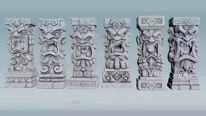 Stylized Tiki Totem Collection - 6 Unique 3D Printable Statues